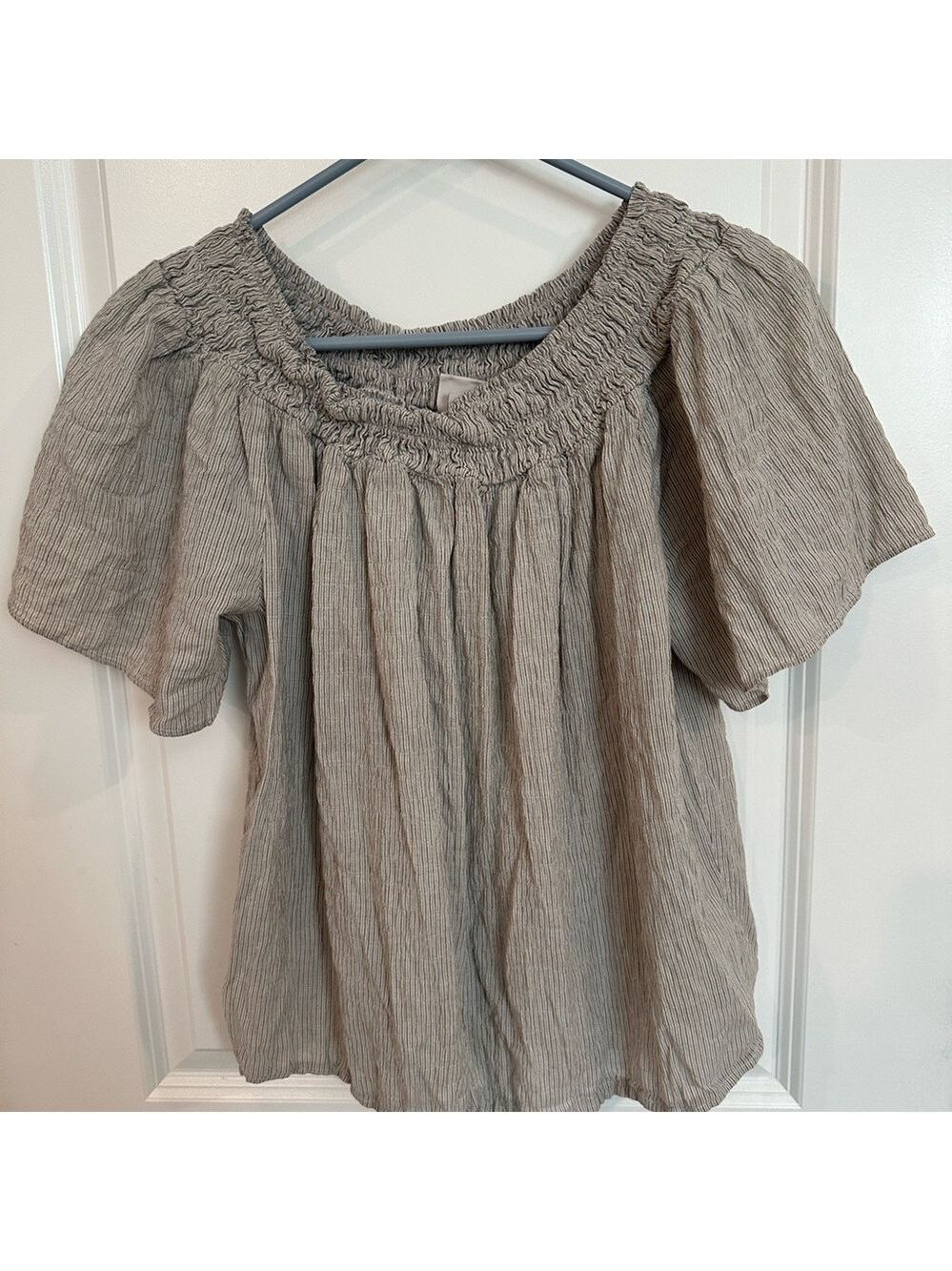 Stripped Smocked Gray Top - A New Day size M